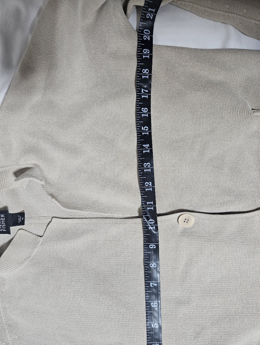 Eileen Fisher Silk Cotton Cardigan Jacket Beige Minimalist Open Neck Sweater M - Picture 5 of 6